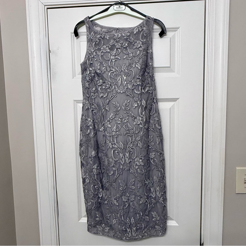 Adrianna Papell Gray Lace Midi Dress